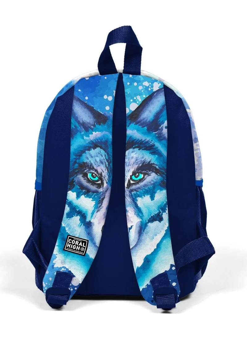 CORAL HIGH Mini Yuva Backpack Navy Blue Wolf Patterned Patterned Two Compartments 23543