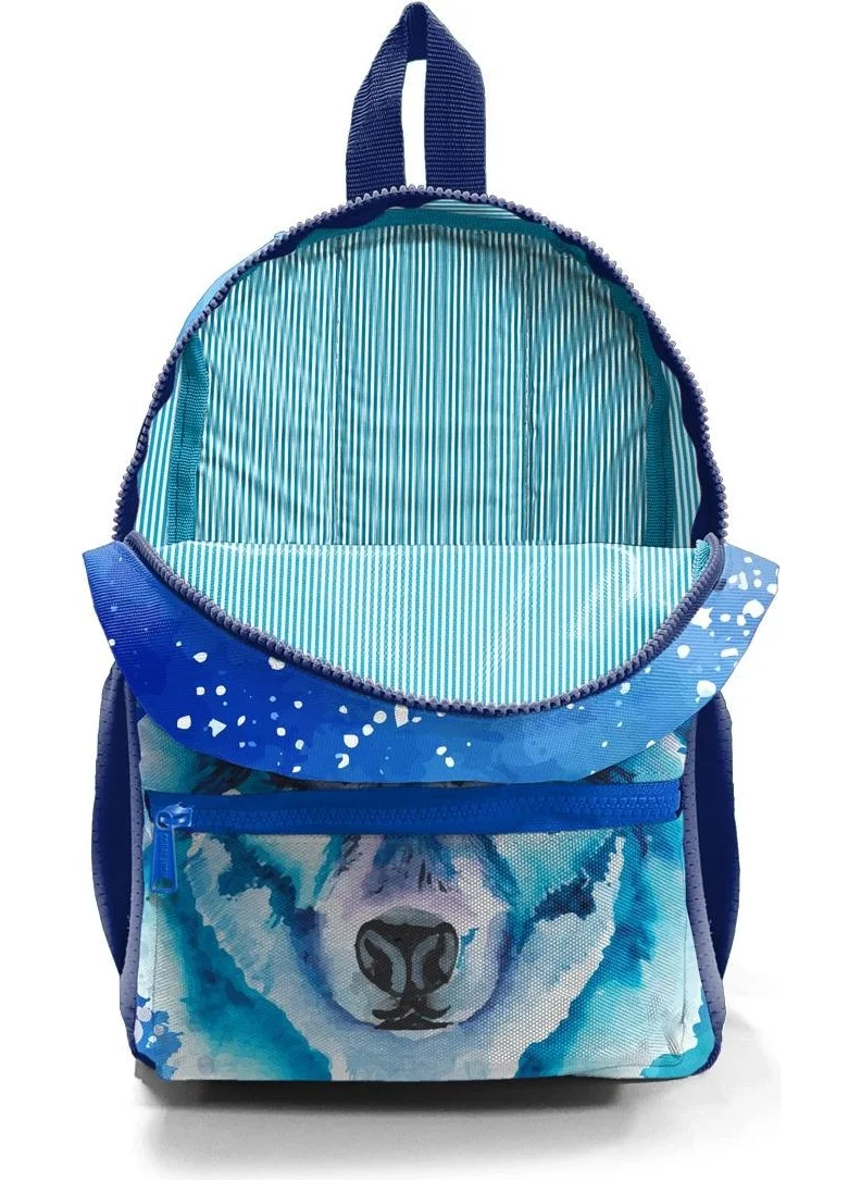 CORAL HIGH Mini Yuva Backpack Navy Blue Wolf Patterned Patterned Two Compartments 23543