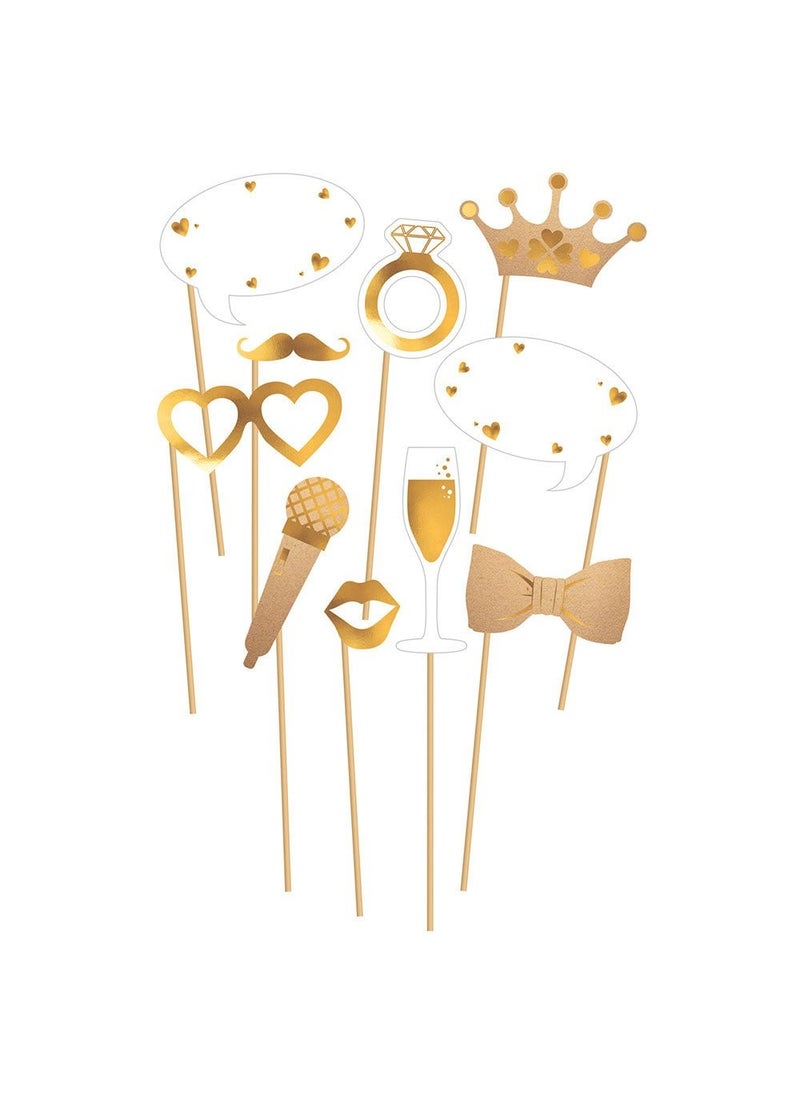 دعامات صور للمتزوجين حديثًا مصنوعة من خشب الكرتون الذهبي مقاس 27 سم، عبوة من 10 قطع