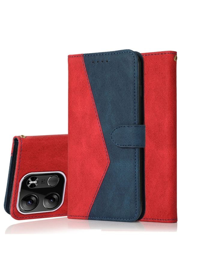 HuHa Case Cover For For Tecno Spark Go 2023 Dual-color Stitching Leather Phone Case(Red Blue) 