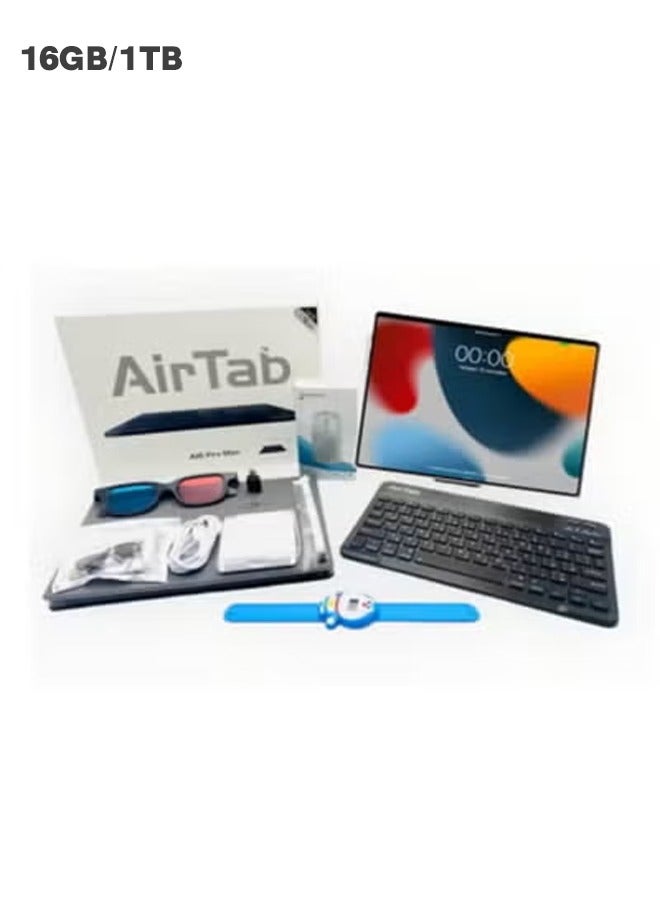 AirTab تابلت أندرويد 13 الذكي A16 PRO MAX بحجم 10.1 بوصة مع 16 جيجابايت RAM و 1 تيرابايت تخزين – شريحة مزدوجة 4G LTE + واي فاي، معالج رباعي النواة، يشمل لوحة مفاتيح لاسلكية، قلم لمسي، وحافظة – تابلت ذهبي للعمل، الدراسة، والترفيه - Image 1