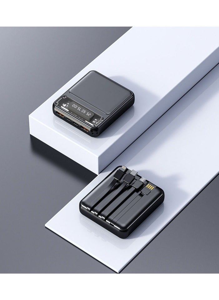 JEEJPV Mini Power Bank 20000 mAh Transparent Portable Power Bank with Cord (Black) 