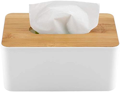 RIVUGJA Tissue Box Wooden Cover Plastic Tissue Box Holder for Home décor,Facial and Car Paper Napkin White Color Case with Removable Top Lid - 1 PCS - Image 4