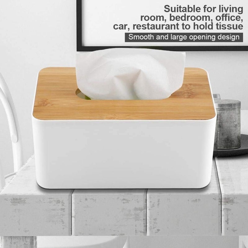 RIVUGJA Tissue Box Wooden Cover Plastic Tissue Box Holder for Home décor,Facial and Car Paper Napkin White Color Case with Removable Top Lid - 1 PCS - Image 5