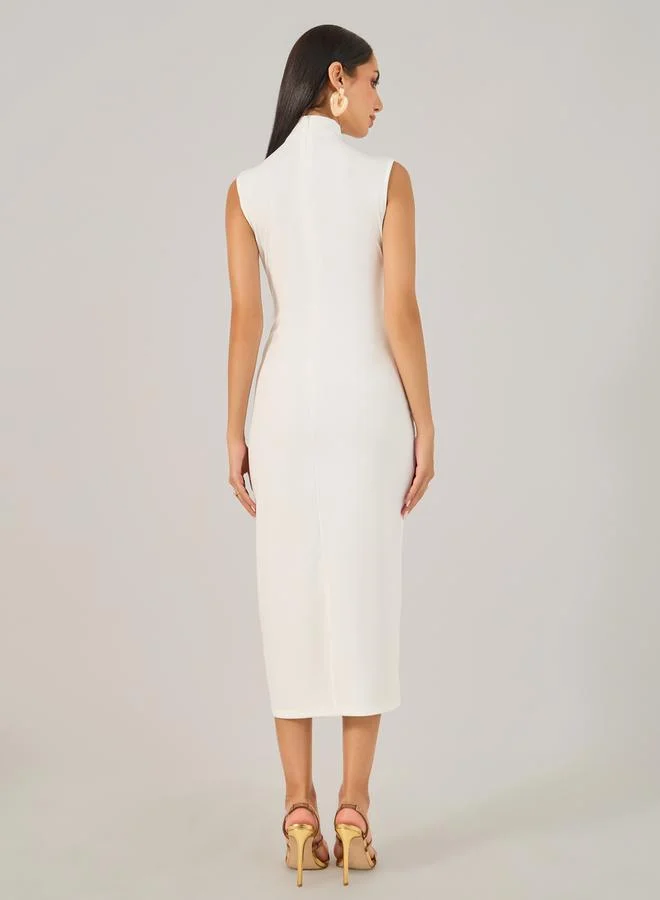 Styli Abstract Print Sleeveless Sheath Midi Dress