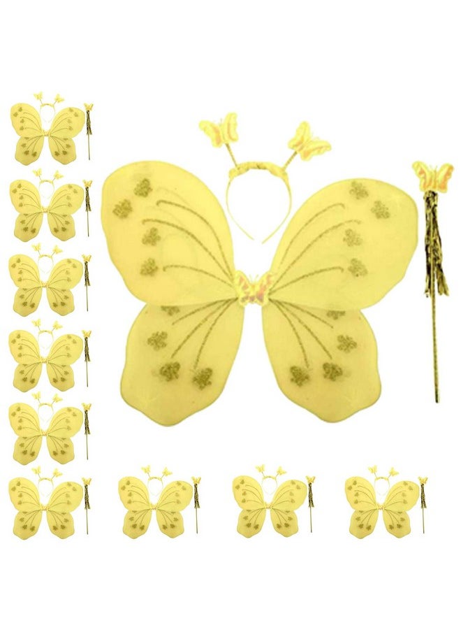 Kaku Fancy Dresses Kaku Fancy Dresses Polyester Yellow Butterfly Wings With Hairband And Wand Stick For Girls - Pack Of 10 