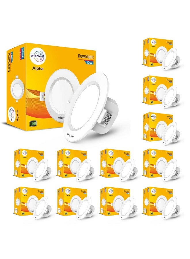 wipro Polycarbonate Alpha 10W Round Downlight Junction Box | Warm White (2700K) | Glare-Free Design | Recessed Down Light For False Ceiling | Cutout - 3 Inch | Pack Of 12 - Image 1