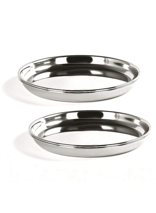 BLACKSTONE Stainless Steel Beaded Thali, Rice Thali Plates, Silver Set of 2 Pcs 24cm - Image 1