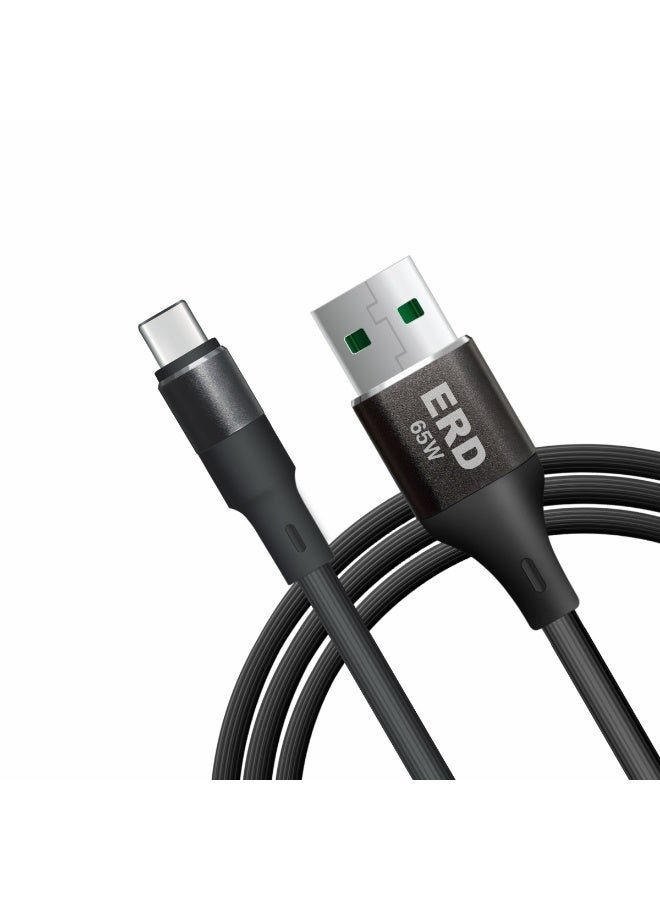 ERD كابل ERD USB-A إلى USB-C، شحن سريع 65 واط ونقل بيانات عالي السرعة | سلك متين وخفيف الوزن بطول متر واحد | عمر افتراضي يصل إلى 15000 انحناءة | للهواتف الذكية والأجهزة اللوحية وغيرها - Image 2