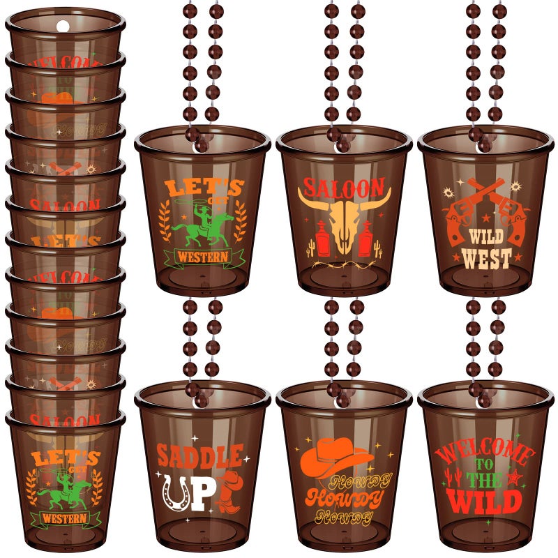 Yinkin Yinkin 12 Pcs Cowboy Shot Glasses Necklace Western Themed Party Decorations Shot Glasses on Beaded Necklace Plastic Cowboy Props for Adults and Teens Festival Party Supplies 6 Styles
