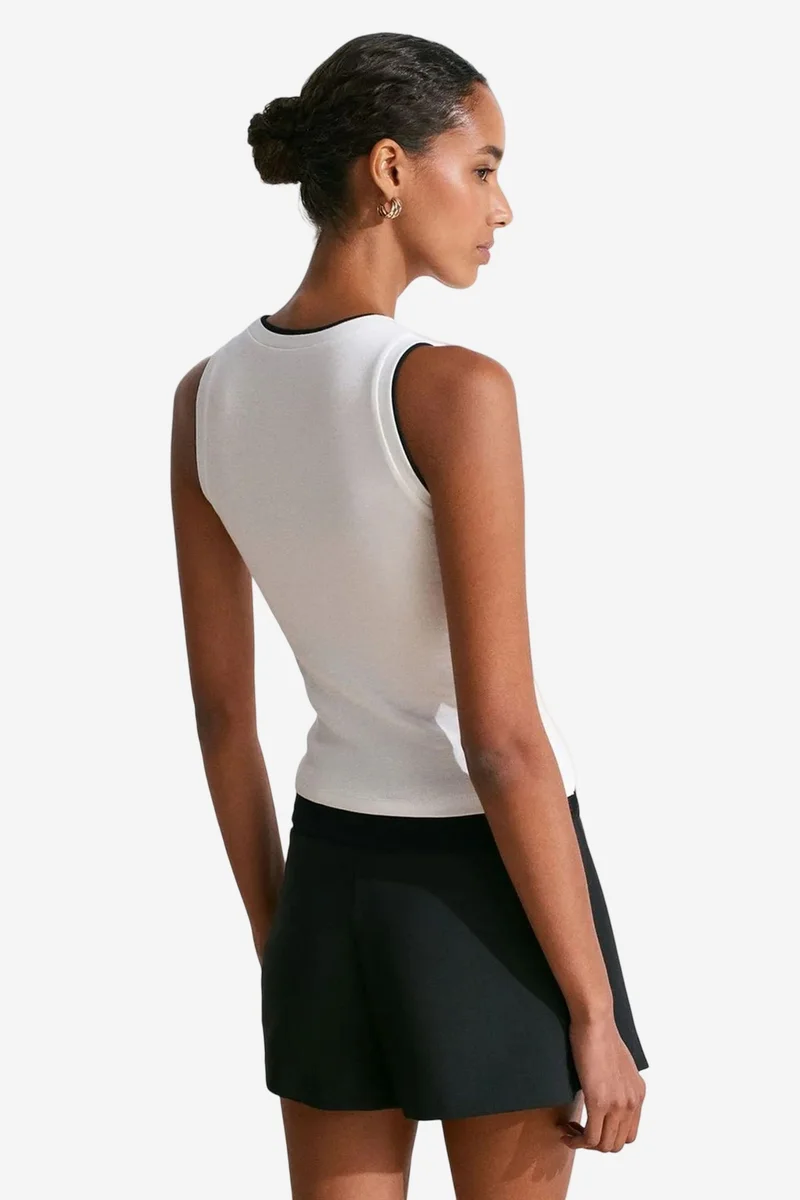 Dilvin White DILVIN Sleeveless Ribbed Cotton Blouse for Women | Best Price UAE