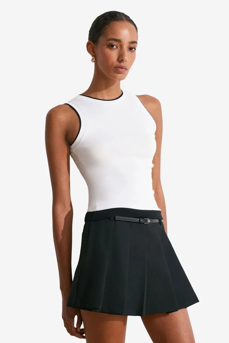 Dilvin White DILVIN Sleeveless Ribbed Cotton Blouse for Women | Best Price UAE