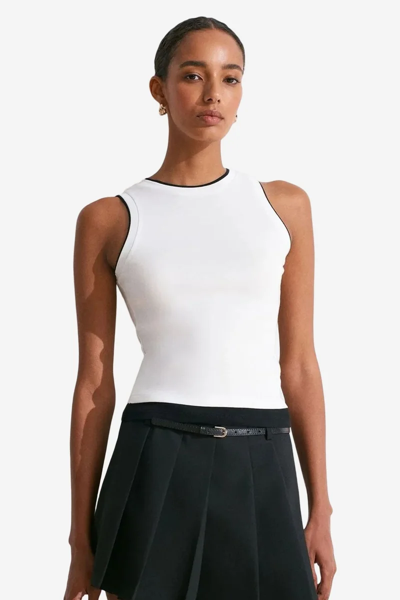 DILVIN Sleeveless Ribbed Cotton Blouse