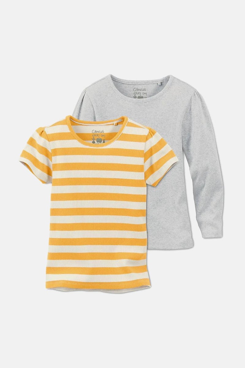 Tchibo بلوزات مضلعة للبنات الصغيرات 2 حزمة، رمادي وخردل - Image 2