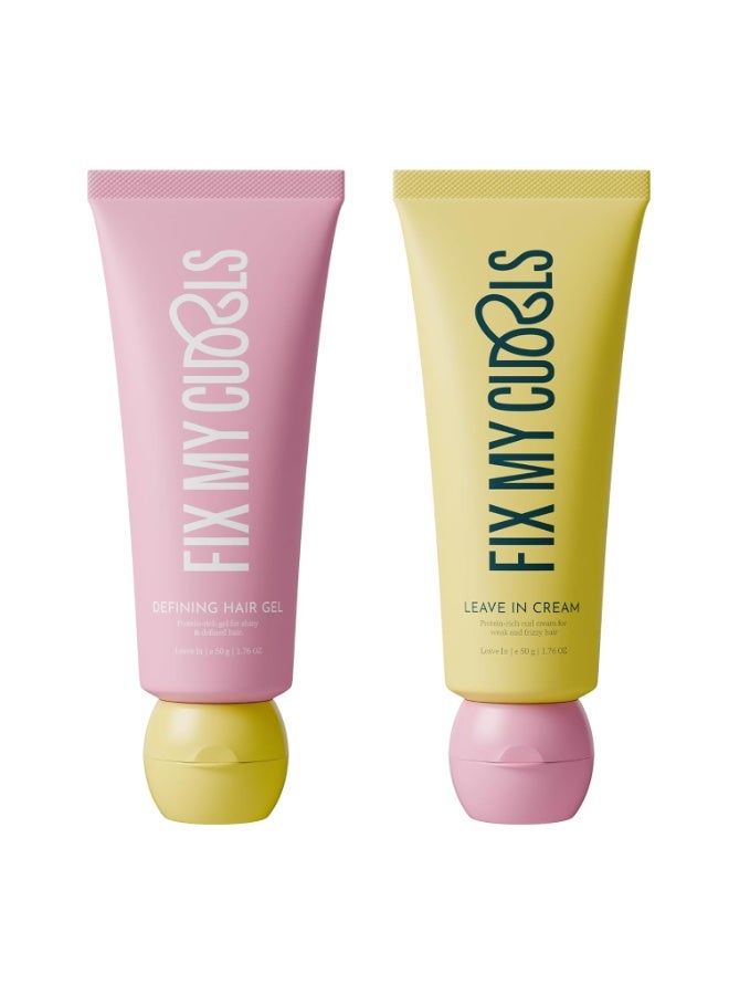 فيكس ماي كيرلز Fix My Curls Protein Styling Duo Curl Leave In Cream & Defining hair Gel (50 جم لكل منهما) - Image 1