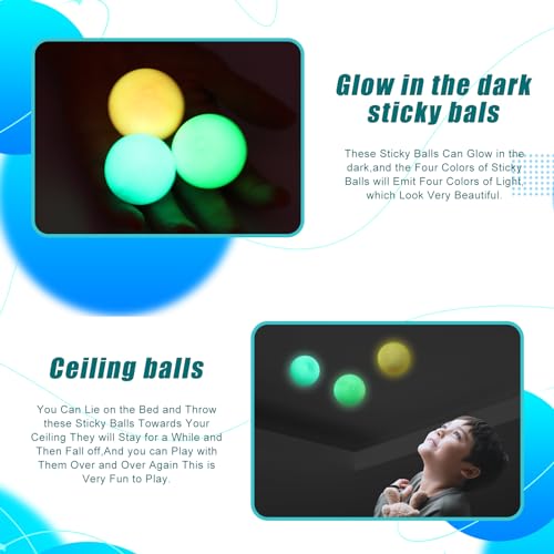 FauKait 6pcs 24in Lumi BallsDream BallsGlow in The Dark Sticky Balls That Stick to The CeilingStress Relievers Stress Balls for Kids and AdultsElevated BallsASMR Cool Stuff for TeensStocking Stuffers - Image 5