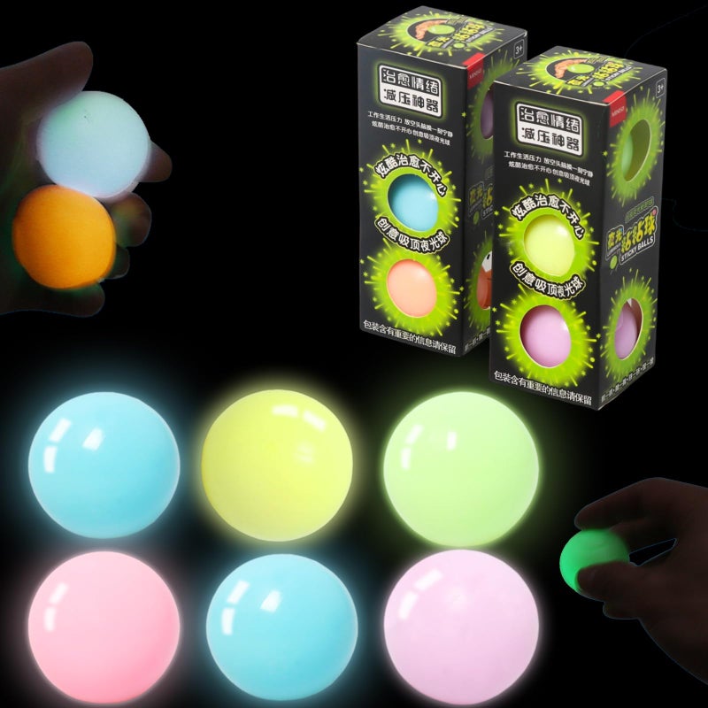 FauKait 6pcs 24in Lumi BallsDream BallsGlow in The Dark Sticky Balls That Stick to The CeilingStress Relievers Stress Balls for Kids and AdultsElevated BallsASMR Cool Stuff for TeensStocking Stuffers - Image 3