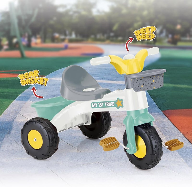 Dolu My First Trike Children's Bike, White and Green, Ideal for Children from 24 Months, Toys to Ride on Toys, Front and Rear Baskets, Easy Assembly, Horn Included - Image 2