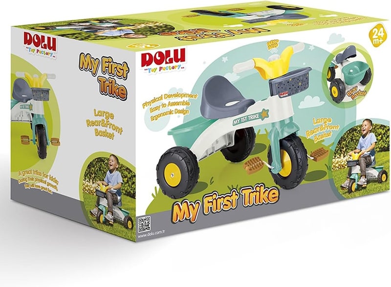 Dolu My First Trike Children's Bike, White and Green, Ideal for Children from 24 Months, Toys to Ride on Toys, Front and Rear Baskets, Easy Assembly, Horn Included - Image 4
