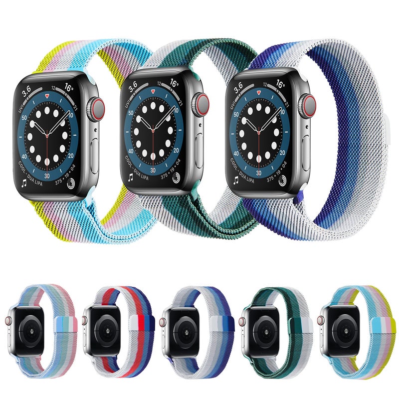 Four-color Rainbow Milanese Watch Band For Apple Watch Series 7 45mm / 6 & SE & 5 & 4 44mm / 3 & 2 & 1 42mm(1)