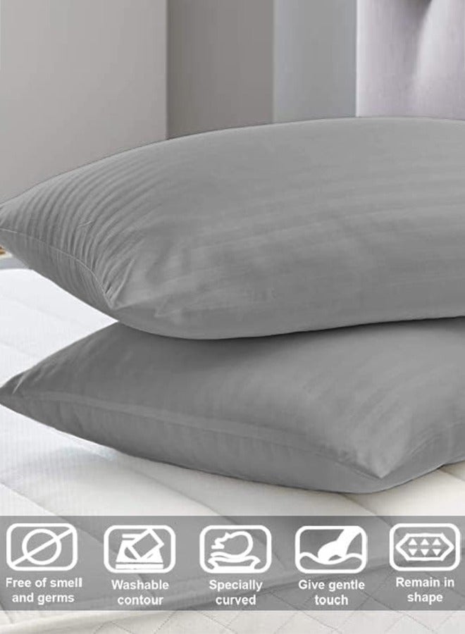 إي وورلد مجموعة من 2 غطاء وسادة بخطوط ساتان باللون الرمادي تتميز بعدد خيوط 300، خط ساتان بعرض 1 سم، إغلاق بالطية، مما يضمن البرودة والتهوية والجودة العالية والمريحة. - Image 3