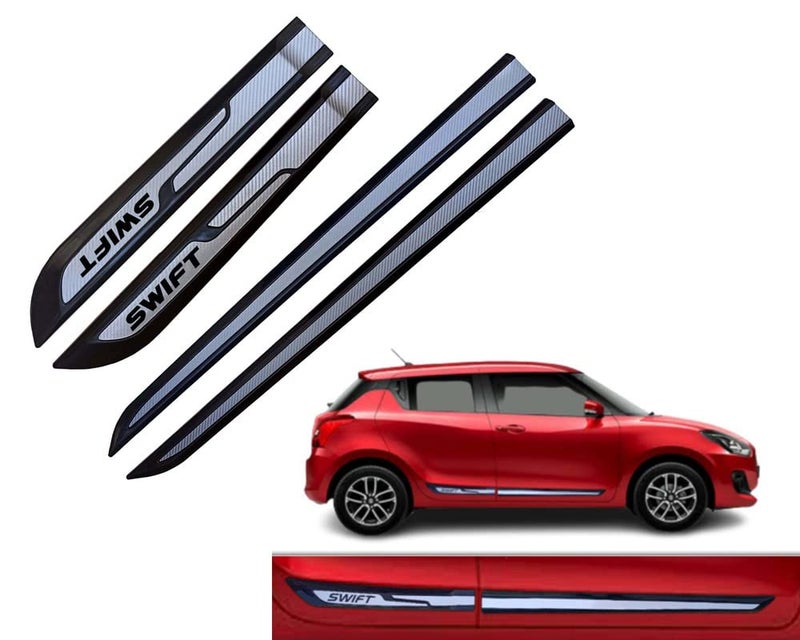 Auto E-Shopping Car Door Side Beading Moulding Silver Black Colour Compatible for Maruti Swift All Models Set of 4 Pieces | Plastic - Image 1