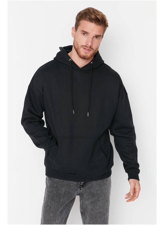 Black Men's Oversize Hoodie. Space Printed Cotton Sweatshirt with a Soft Pile Interior TMNAW23SW00344. - pzsku/ZA36901F7CED27DEDC687Z/45/_/1706514404/b7c0e639-1860-4843-a13d-5e700f060d3c