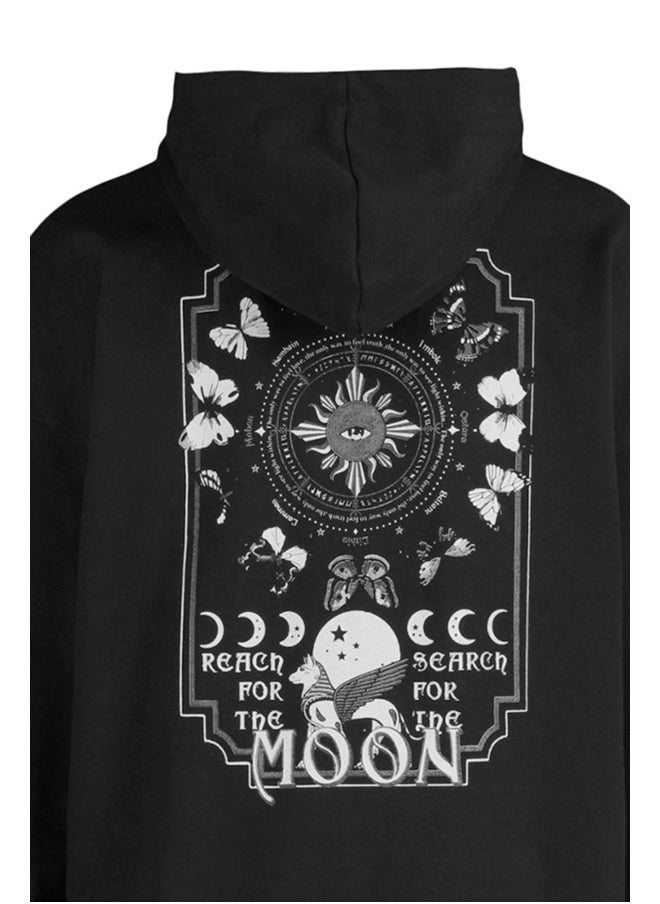 Black Men's Oversize Hoodie. Space Printed Cotton Sweatshirt with a Soft Pile Interior TMNAW23SW00344. - pzsku/ZA36901F7CED27DEDC687Z/45/_/1706514404/bbe392d3-dab3-407c-9b99-851cacc3de1b