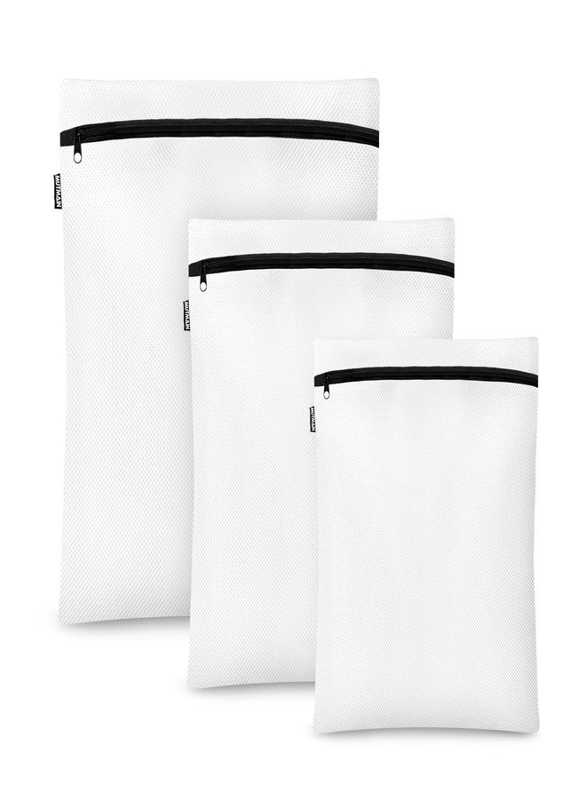 MUTMAIN 3 Piece (S1/M1/L1) Mesh Laundry Washing Bag for Dirty Clothes, Blouse, Bra, Hosiery, Lingerie, Stocking & Jeans, Foldable Mesh Bag With Zipper Closure, Travel Pouch Packing Bags, white - Image 1