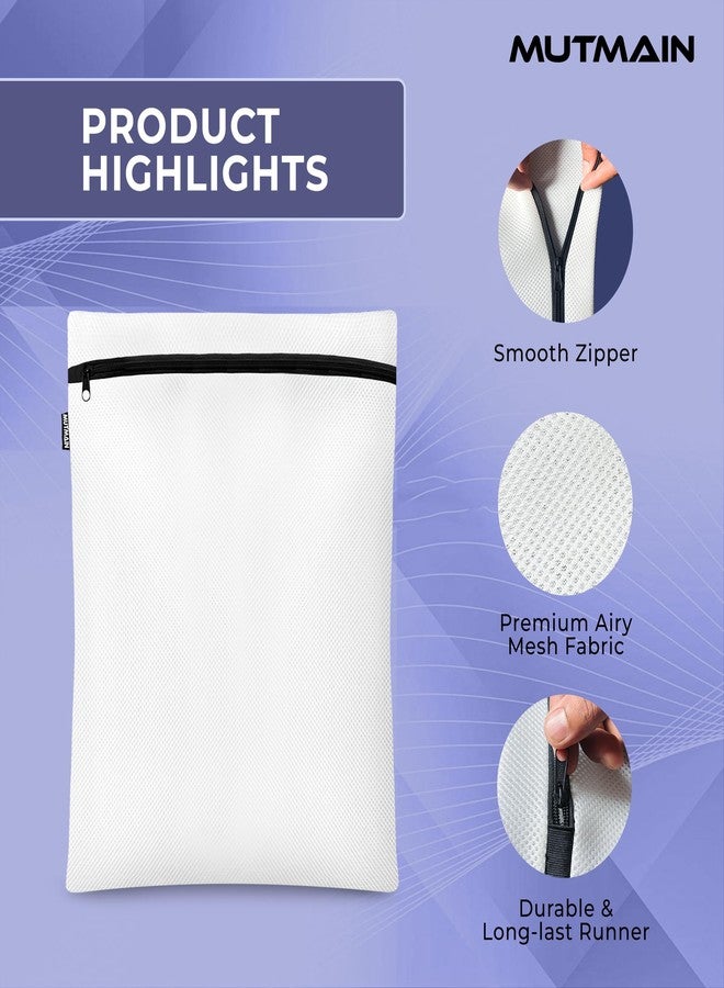 MUTMAIN 3 Piece (S1/M1/L1) Mesh Laundry Washing Bag for Dirty Clothes, Blouse, Bra, Hosiery, Lingerie, Stocking & Jeans, Foldable Mesh Bag With Zipper Closure, Travel Pouch Packing Bags, white - Image 3