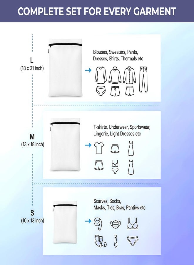 MUTMAIN 3 Piece (S1/M1/L1) Mesh Laundry Washing Bag for Dirty Clothes, Blouse, Bra, Hosiery, Lingerie, Stocking & Jeans, Foldable Mesh Bag With Zipper Closure, Travel Pouch Packing Bags, white - Image 2