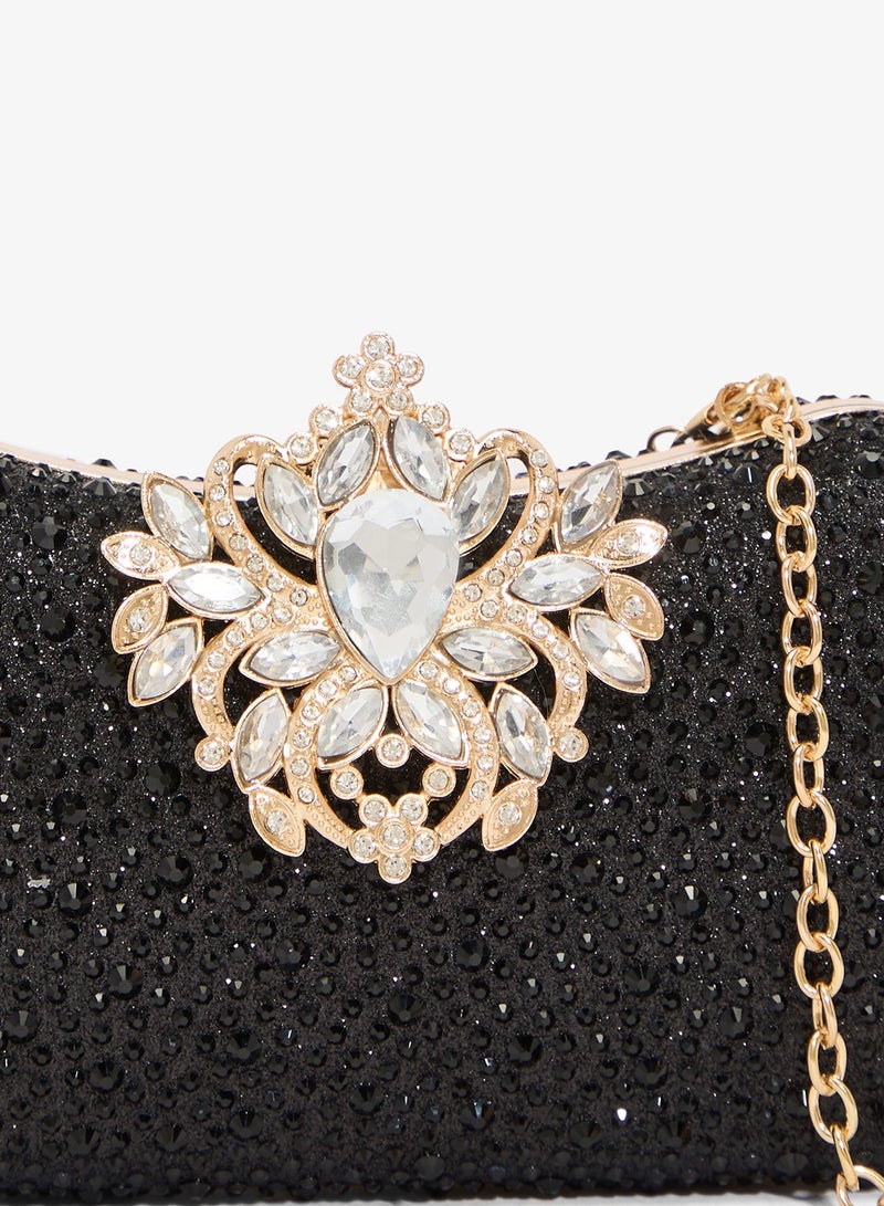 Khizana Black Detailed Diamonte Embellished Bag - Image 4