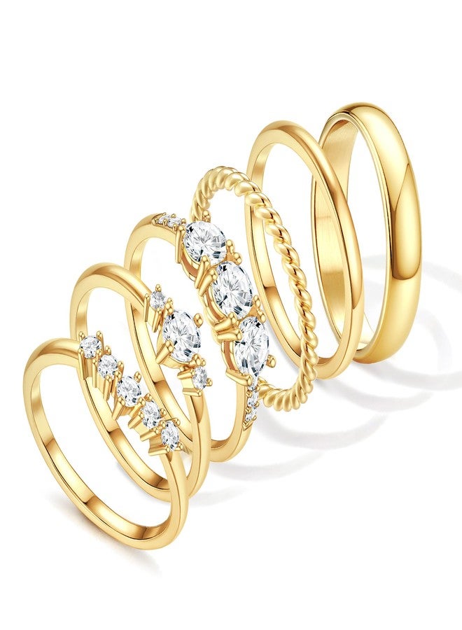 Besteel Gold Rings for Women - Non Tarnish 14K Gold Plated Stackable Rings, Dainty Cubic Zirconia Thin Thumb Ring Set, Trendy Statement Promise Wedding Bands Engagement Ring for Women Size 6-10, 8 - Image 1