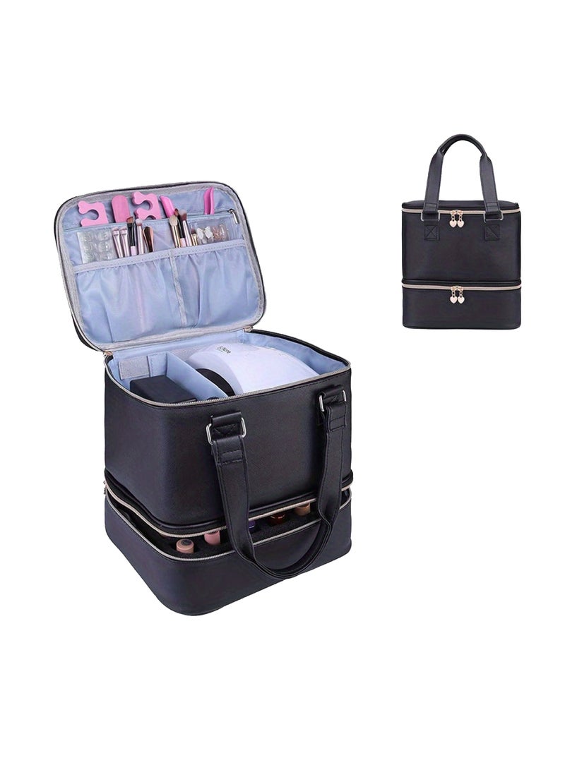 ORiTi Nail Polish Organizer Double-Layer Nail Tools And Nail Dryer Case With Dividers - Image 1