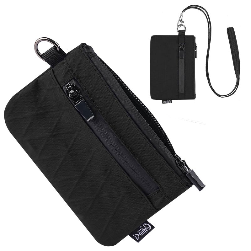 JONYEE Small Wallet with 2 Invisible Zipper Pockets&Lanyard&Keychain Water Resistant ID Case Card Holder Coin Purse Badge Pouch for Boys Girls Women Men Travel Sports Outdoor - Black - Image 1