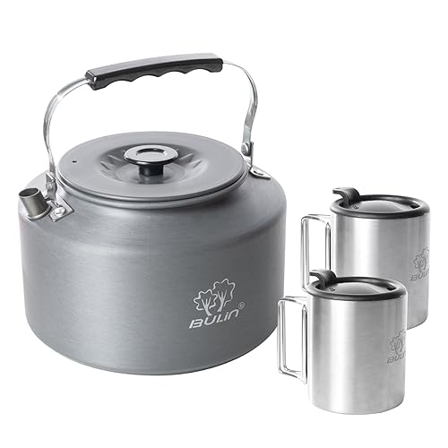 Bulin Camping Kettle 22L Large Portable Stovetop Tea Kettle Fast Heating Boiling Hot Water for Open Fire Lightweight Coffee Pot with 2 Camping Cups  Lids for Outdoor Hiking Picnic Travel