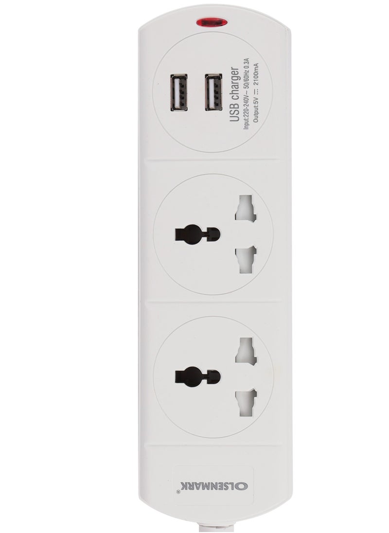 Olsenmark - Olsenmark 2 Way Universal Power Extension Socket With 2 USB 2.1A, 3M Cable 13A - Image 1
