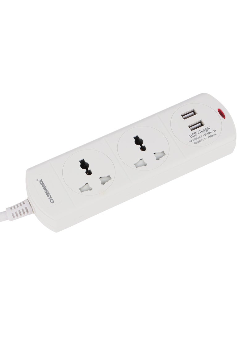 Olsenmark - Olsenmark 2 Way Universal Power Extension Socket With 2 USB 2.1A, 3M Cable 13A - Image 1