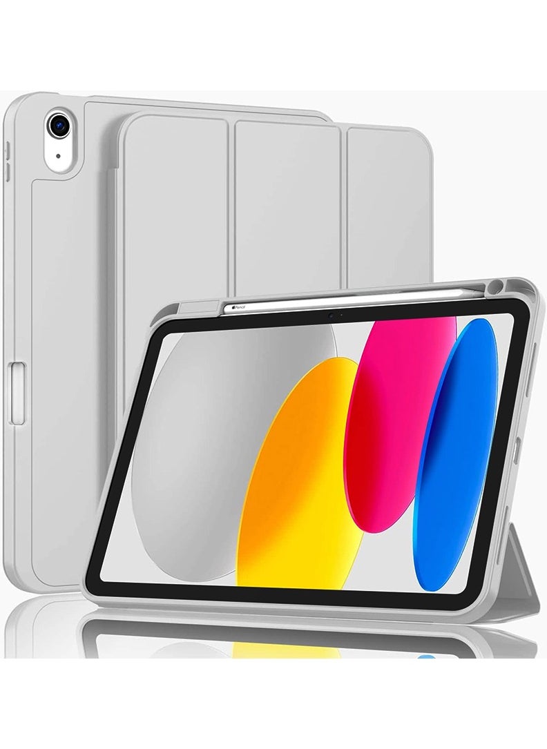 Theodor حافظة حماية لجهاز iPad 10th Gen 10.9 2022، غطاء ذكي رفيع مع حامل قلم وحامل ثلاثي الطيات، رمادي فاتح  - Image 1