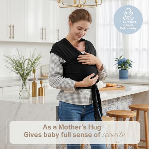 Shiaon Baby Wrap Carrier, Baby Carrier Wrap Newborn(7-35lbs), Cotton Baby Sling Carriers Wearing Wrap Hands Free, Cozy Newborn Wrap One Size Fits All, Black - Image 4