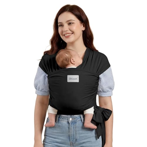 Shiaon Baby Wrap Carrier, Baby Carrier Wrap Newborn(7-35lbs), Cotton Baby Sling Carriers Wearing Wrap Hands Free, Cozy Newborn Wrap One Size Fits All, Black - Image 1