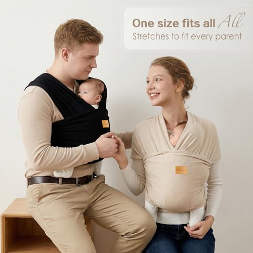Shiaon Baby Wrap Carrier, Baby Carrier Wrap Newborn(7-35lbs), Cotton Baby Sling Carriers Wearing Wrap Hands Free, Cozy Newborn Wrap One Size Fits All, Black - Image 3