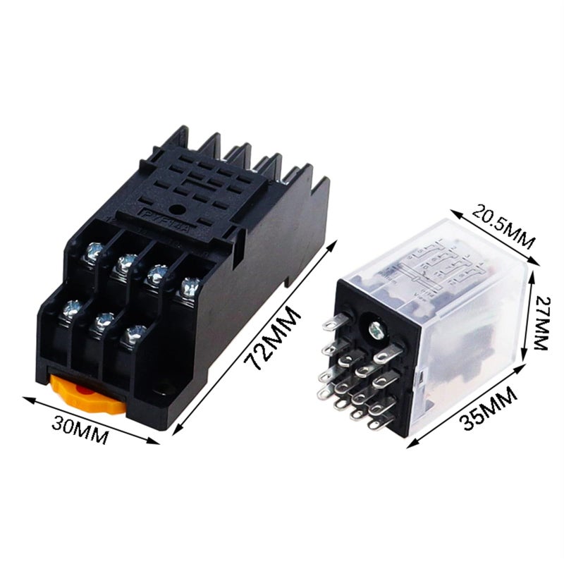 MY4NJ HH54PL مرحل الطاقة 4NO 4NC 14 دبوس قاعدة سكة DIN ملف AC DC 12V إلى 380V مؤشر LED أخضر - Image 2