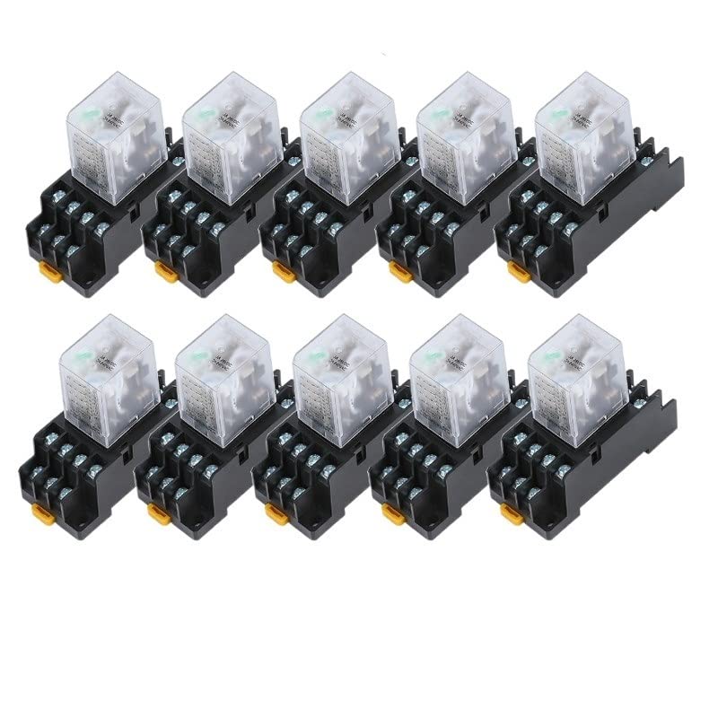MY4NJ HH54PL مرحل الطاقة 4NO 4NC 14 دبوس قاعدة سكة DIN ملف AC DC 12V إلى 380V مؤشر LED أخضر - Image 1