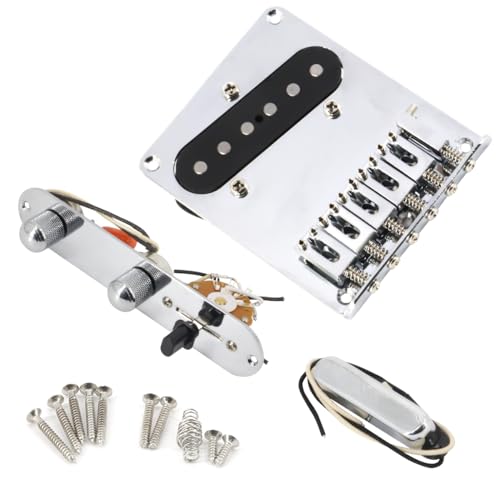 Domofa 6 Strings Saddle Bridge Plate Prewired 3 Way Switch Control Plate Neck Pickup Set for Squier Telecaster Electric Guitar Replacement Parts Chrome - Image 2