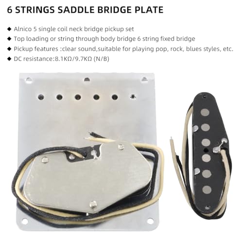 Domofa 6 Strings Saddle Bridge Plate Prewired 3 Way Switch Control Plate Neck Pickup Set for Squier Telecaster Electric Guitar Replacement Parts Chrome - Image 5