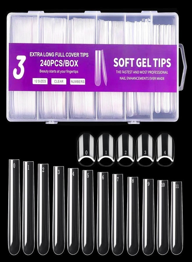 روبي فيس أطراف أظافر روبي فيس مربعة الشكل مقاس 3XL، 240 قطعة من أطراف الأظافر الاصطناعية الشفافة ذات التغطية الكاملة، أطراف أظافر أكريليك مربعة طويلة جدًا رقم 3 منحنية على شكل حرف C، أظافر صناعية مربعة مدببة مقاس XXXL للصالونات وفن الأظافر المنزلي، 12 مقاسًا - Image 1