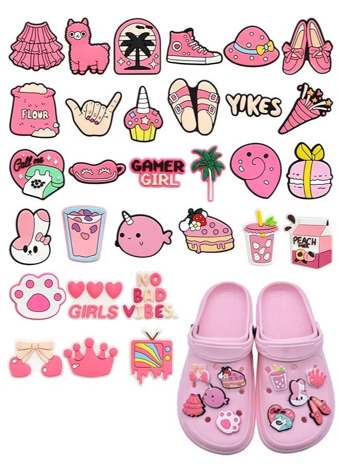 30Pcs Pink Girls Decoration Charms, Shoe Decoration, Cute Girly Charm Gift for Girls Kids Teens Women Adults - Image 1