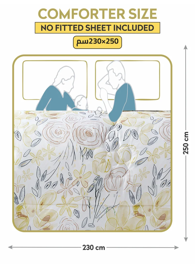 Donetella Bedding Comforter Set, King Size 250x230cm - 4-Pcs Digital Print Quilted Bed Set, Microfiber Fabric - 1 Comforter, 2 Pillow Shams,1 Cushion Cover.