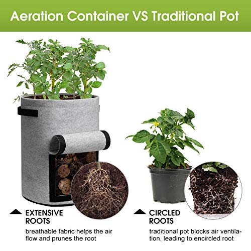 Homyhoo Potato Grow Bags with Flap 10 Gallon, 4 Pack Planter Pot with Handles and Harvest Window for Potato Tomato and Vegetables, Black and Gray - Image 5